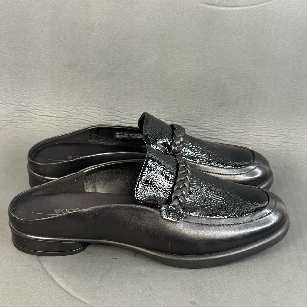 Ecco Sculpted Leather Luxury Braided Black Slip On Mule womens size 10-10.5